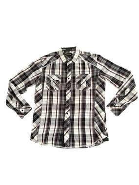 Western Helix Plaid Snap Button Shirt Men’s Size M Black Gray Burgundy